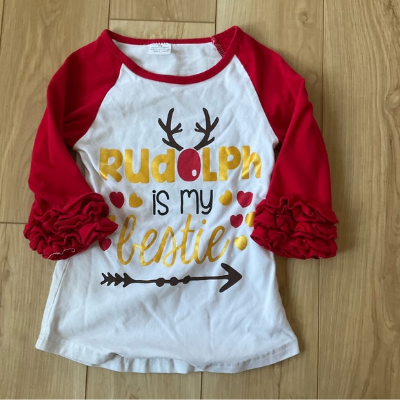 Other - 3/$20 sale Rudolph is my Bestie, girls, 3/4 length sleeve w/ ruffles